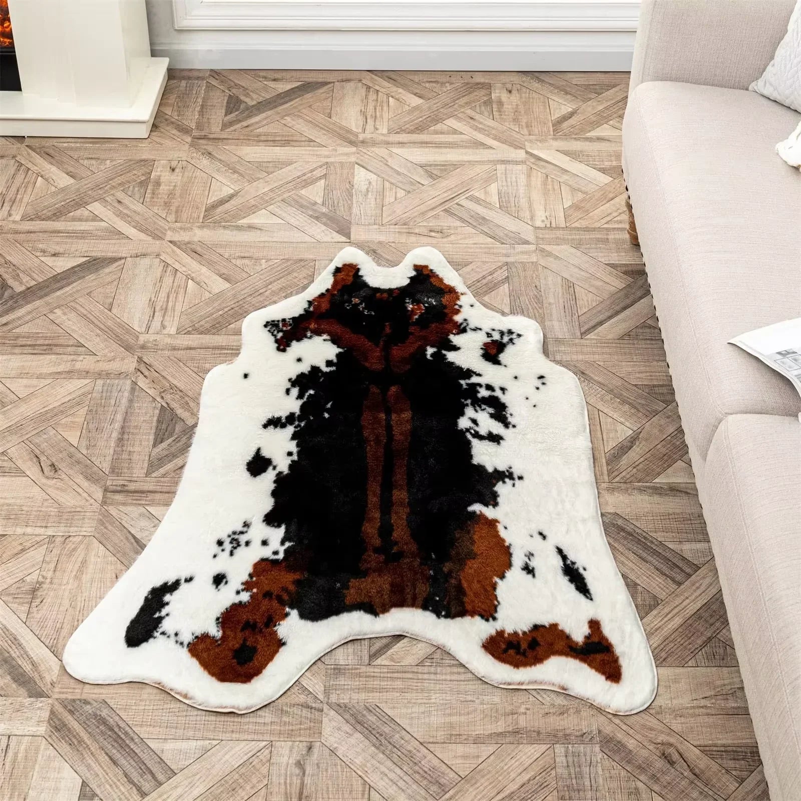 Vintage Leopard Print Plush Rug for Living Room Decor
