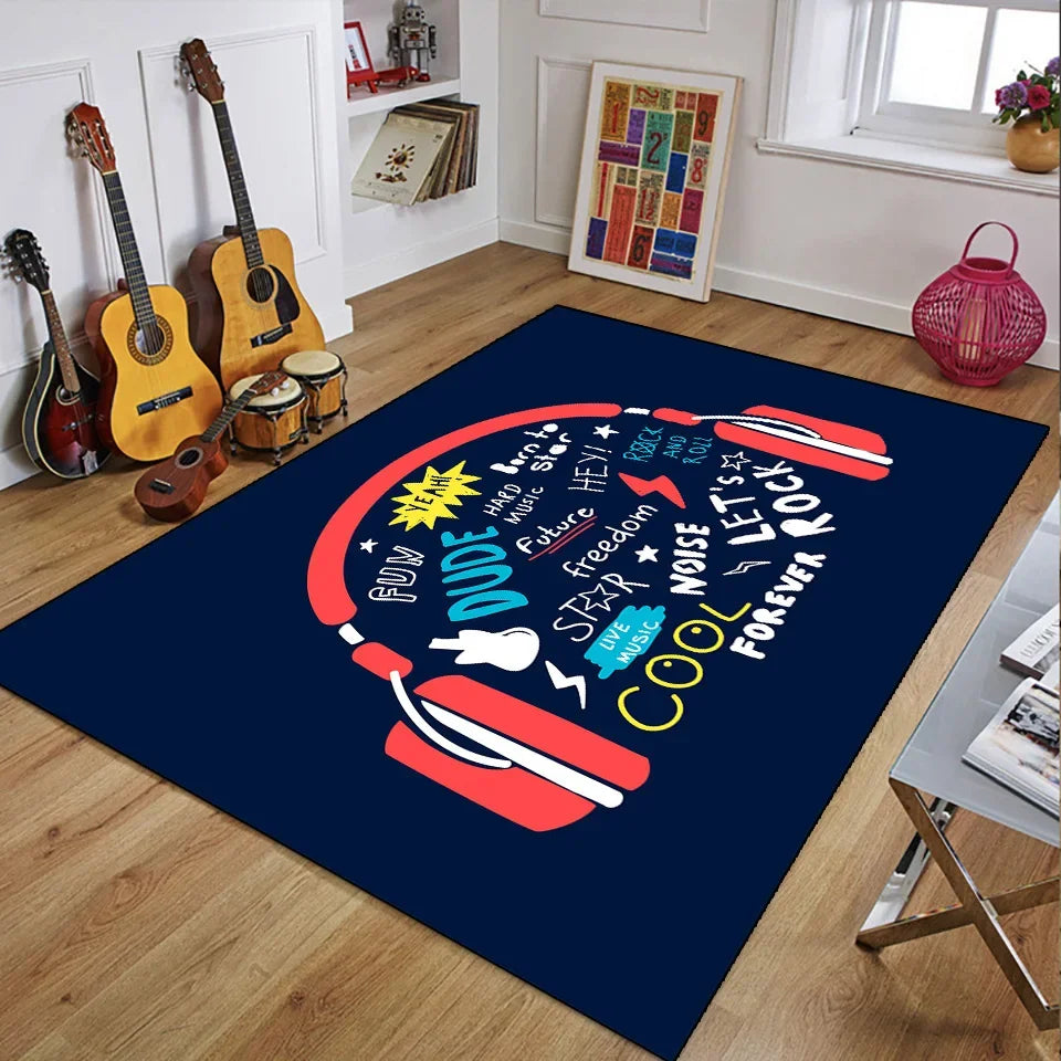 Vintage Guitar 3D Printed Polyester Rug for Living Room