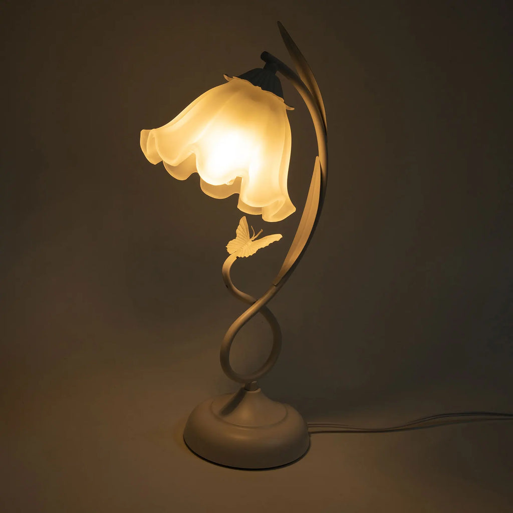 Flower Desk Lamp White Glass Lampshade for Bedside Use