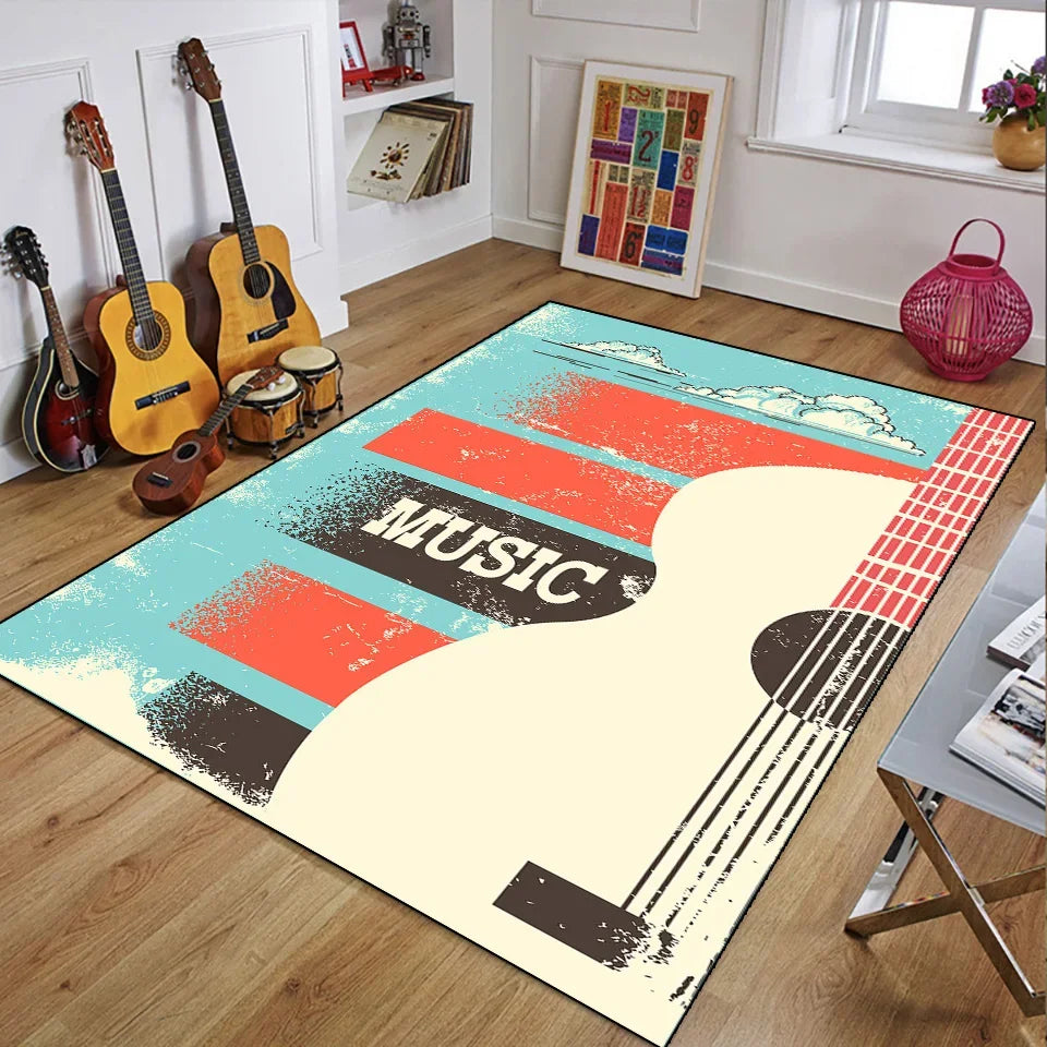 Vintage Guitar 3D Printed Polyester Rug for Living Room