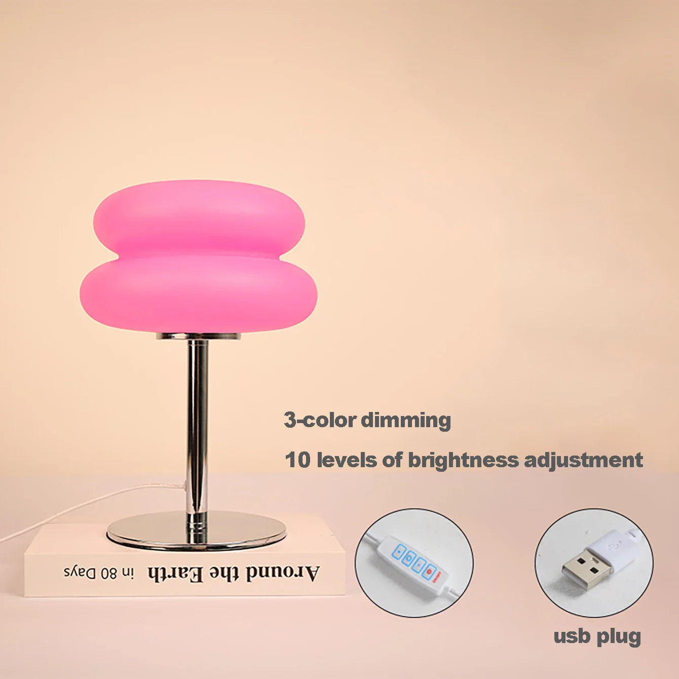 LED Mushroom Table Lamp USB Plug White Plastic Night Light
