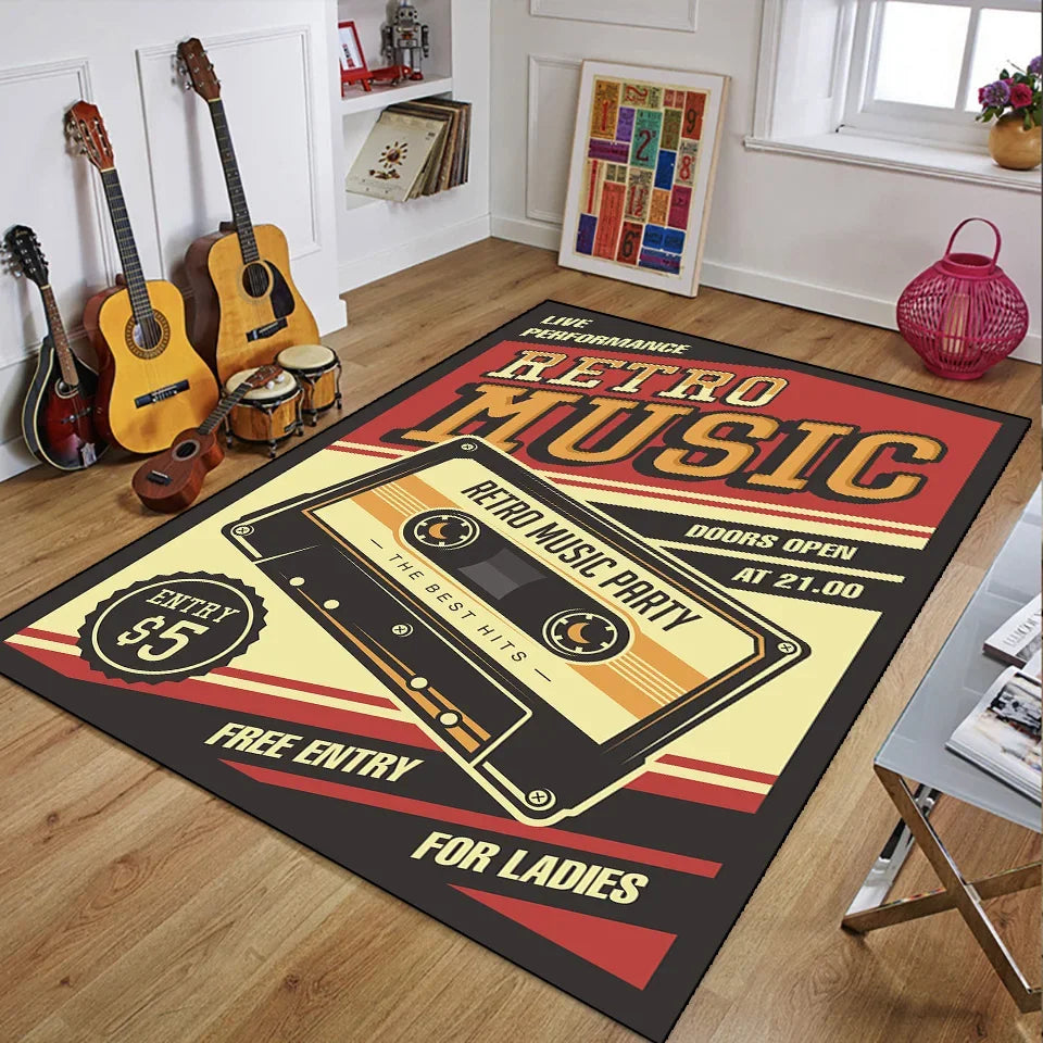 Vintage Guitar 3D Printed Polyester Rug for Living Room