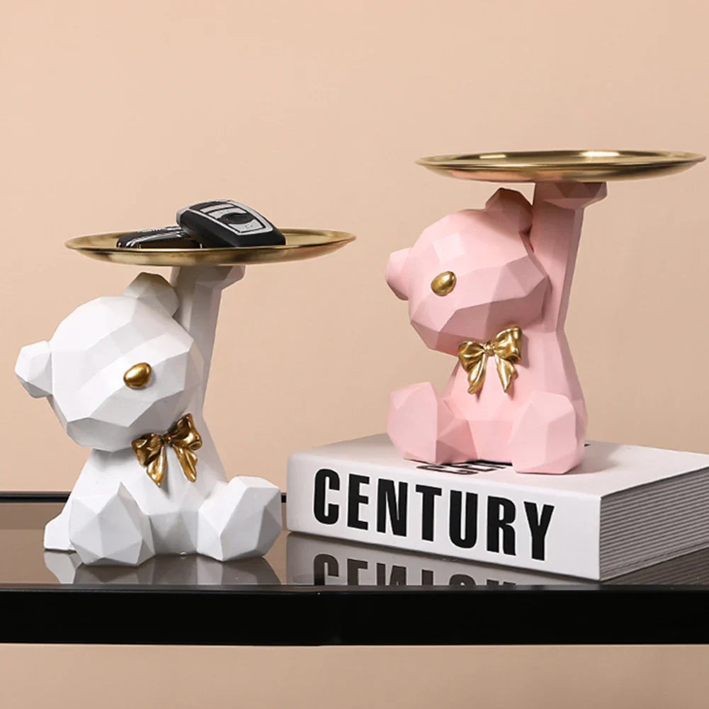 Resin Geometric Bear Key Holder Figurine for Home Decor