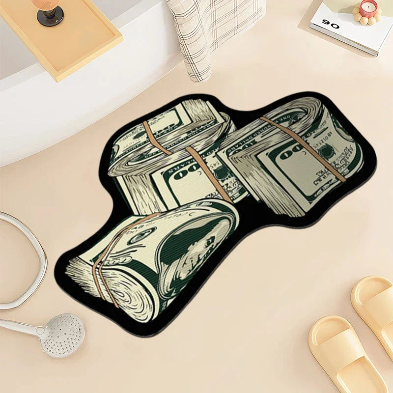 Money Shaped Carpet Rug for Bedroom PVC Anti-Slip Mat