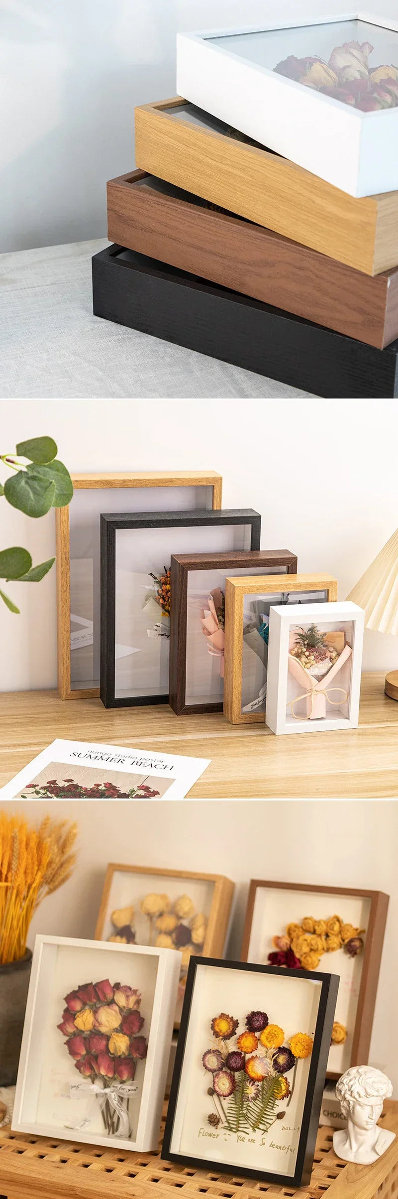 3D Hollow Wood Photo Frame for Dried Flowers Display