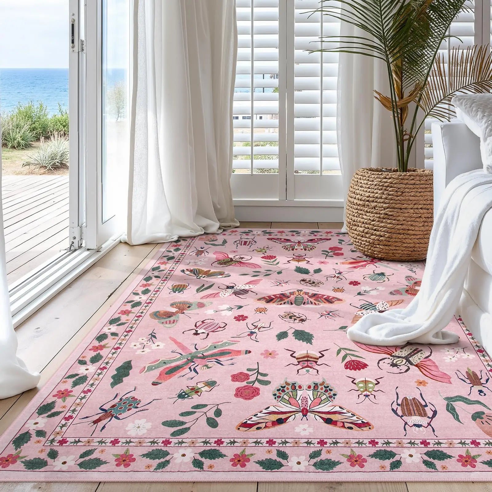 Pink Non Slip Washable Rugs for Bedroom and Living Room