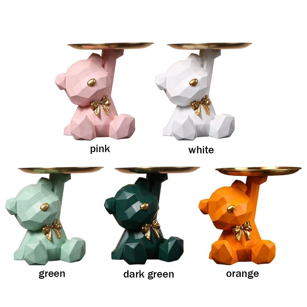 Resin Geometric Bear Key Holder Figurine for Home Decor