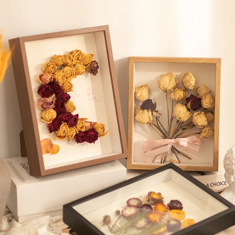 3D Hollow Wood Photo Frame for Dried Flowers Display