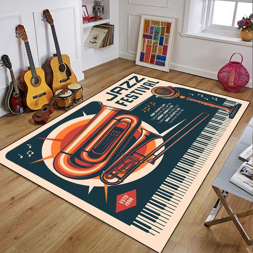 Vintage Guitar 3D Printed Polyester Rug for Living Room