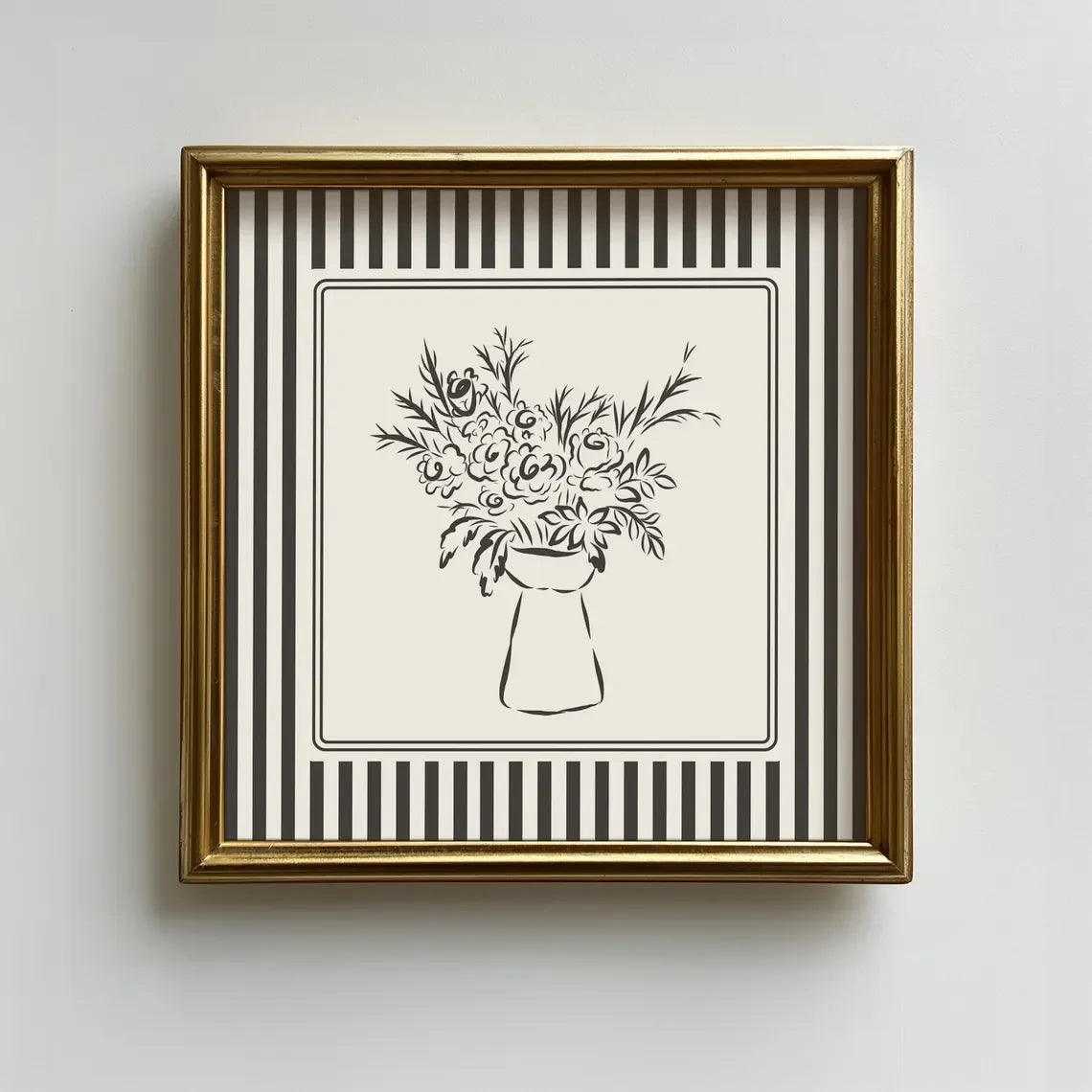 Black and White Striped Art Print Minimalist Illustration