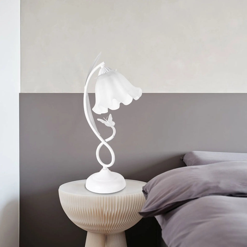 Flower Desk Lamp White Glass Lampshade for Bedside Use