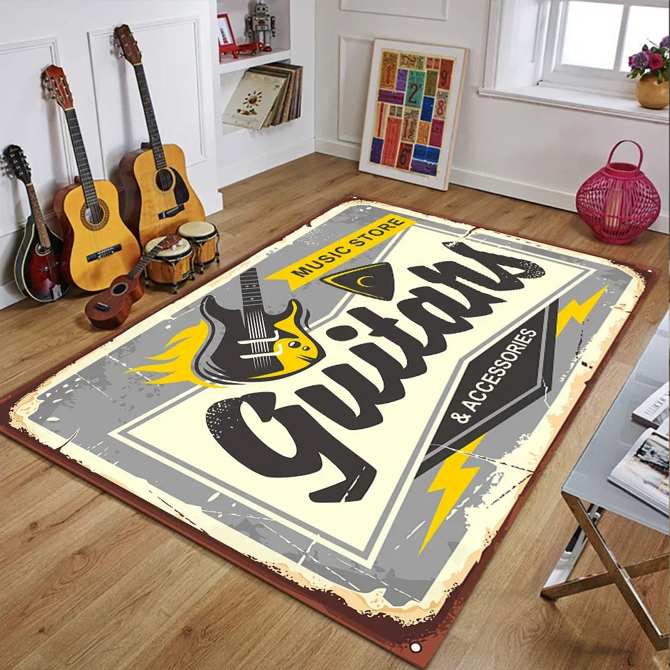 Vintage Guitar 3D Printed Polyester Rug for Living Room
