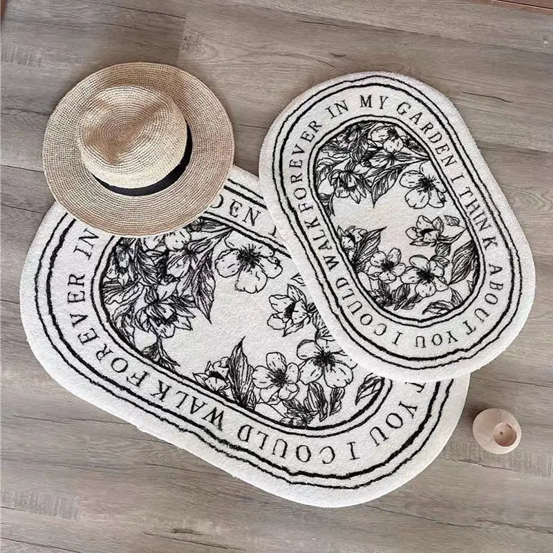 VIKAMA Floral Imitation Cashmere Non-Slip Toilet Mat