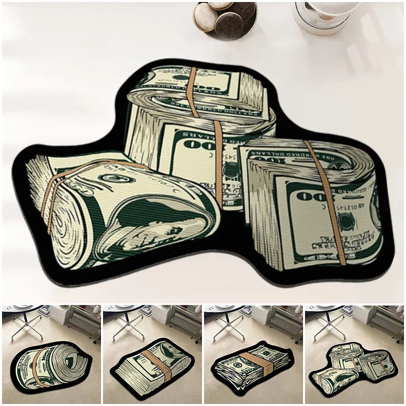 Money Shaped Carpet Rug for Bedroom PVC Anti-Slip Mat