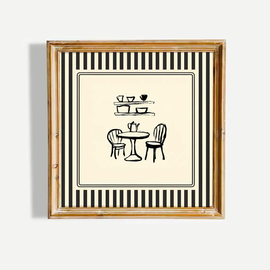 Black and White Striped Art Print Minimalist Illustration