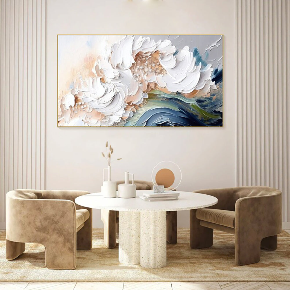Handmade Oil Painting on Canvas White Waves Art