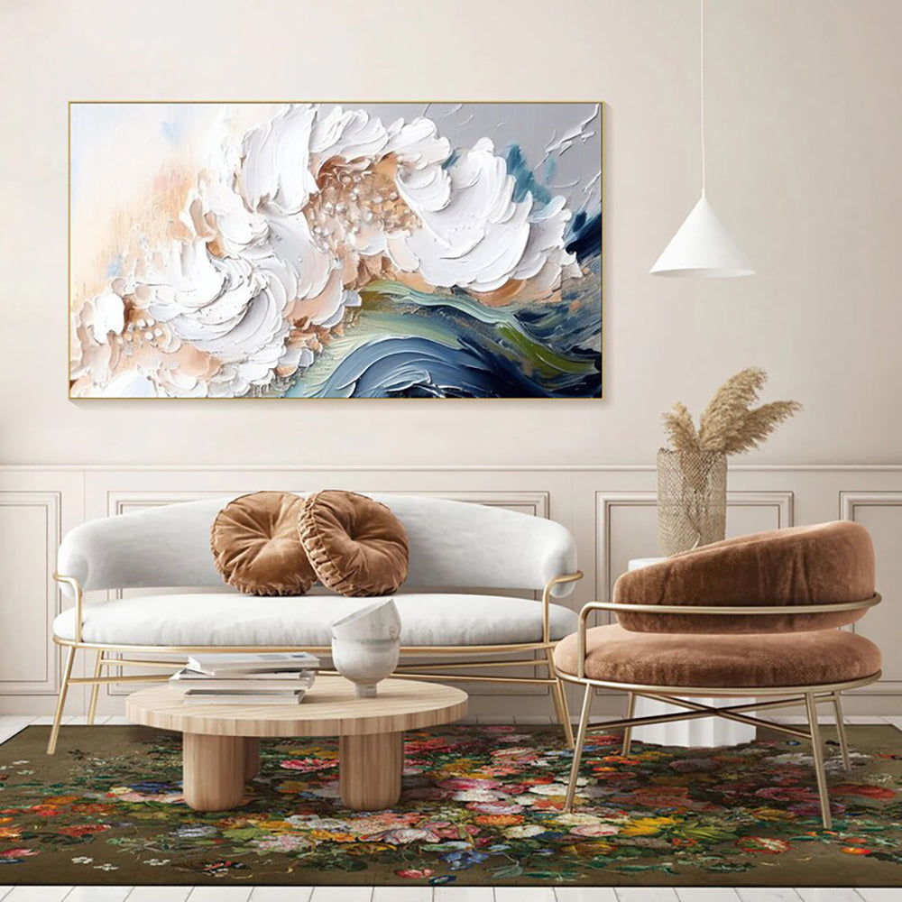 Handmade Oil Painting on Canvas White Waves Art