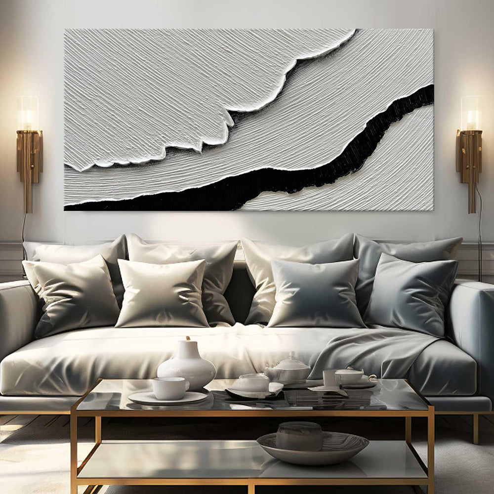 Black White Sea Waves Oil Painting Canvas Art