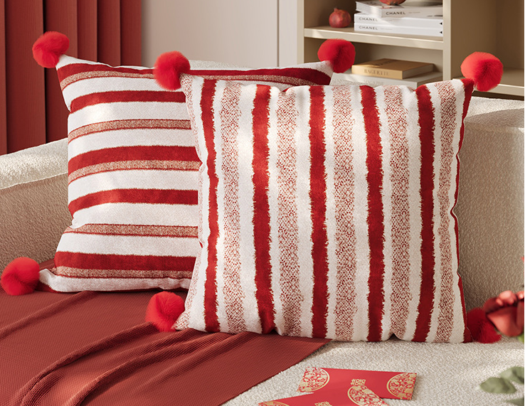 Red Striped Silk Pillow for New Year Living Room Decor