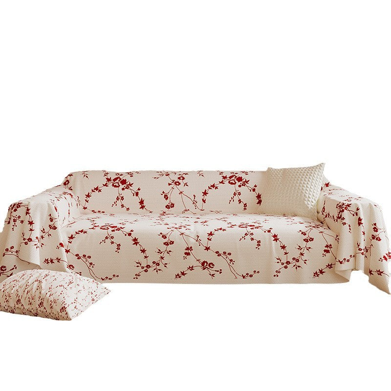 Chinese Style Chenille Sofa Cover Red Floral Design