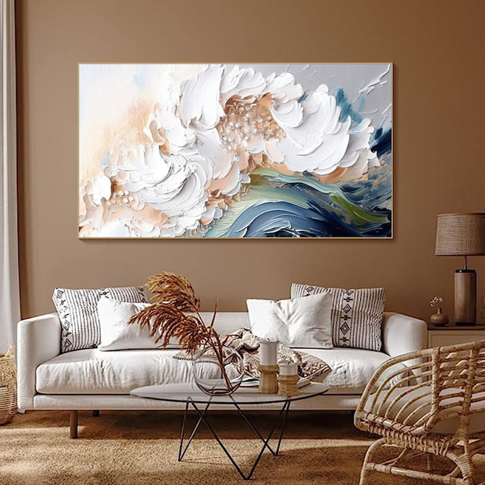 Handmade Oil Painting on Canvas White Waves Art