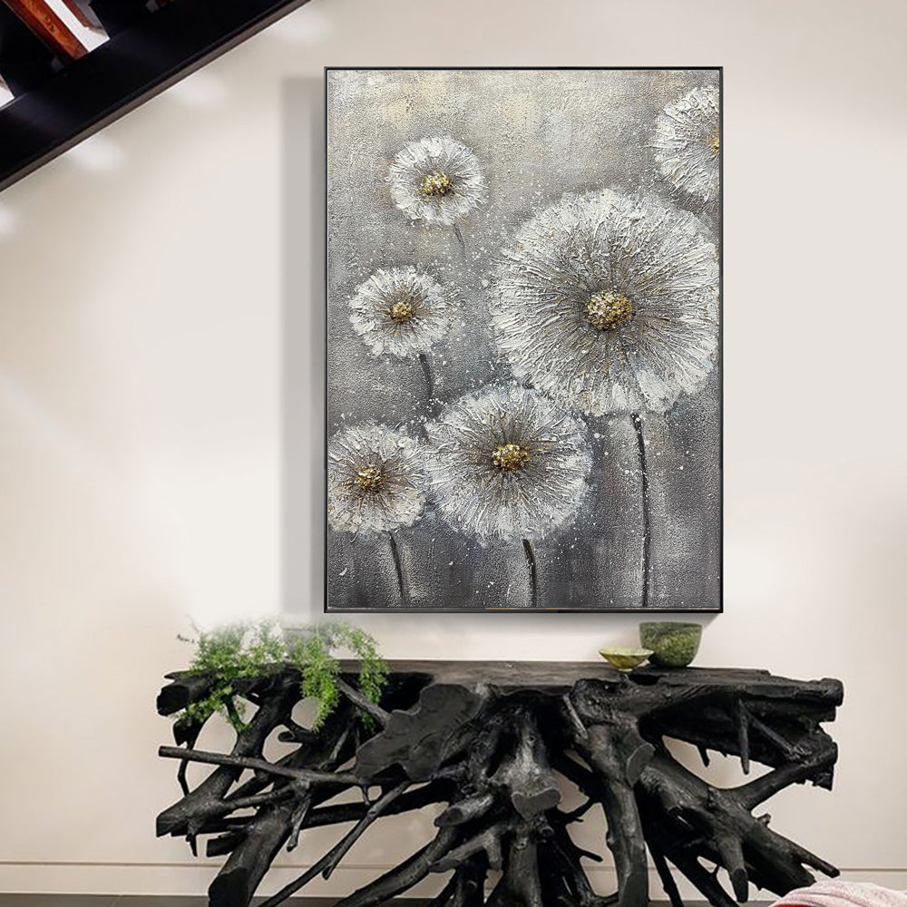 Handmade White Flower Canvas Oil Painting Decor