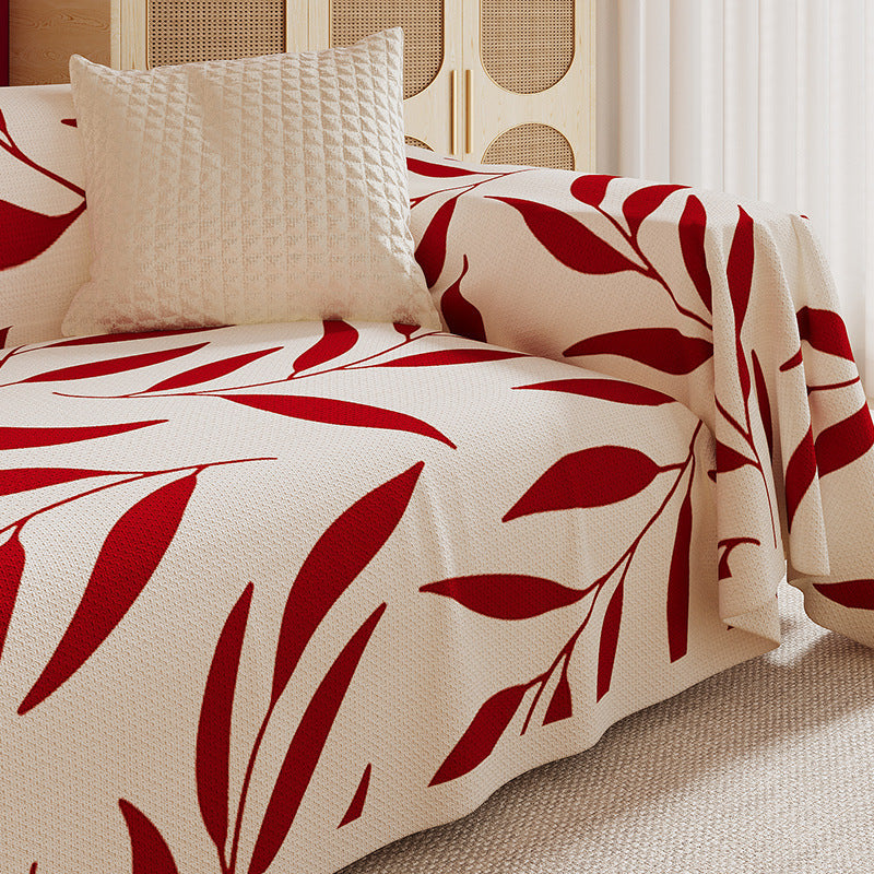 Chinese Style Chenille Sofa Cover Red Floral Design