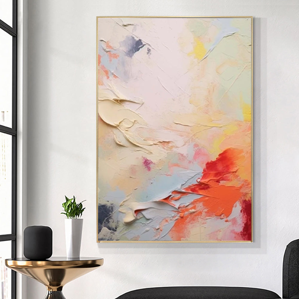 Handmade Coral Red Yellow Oil Painting Canvas Art