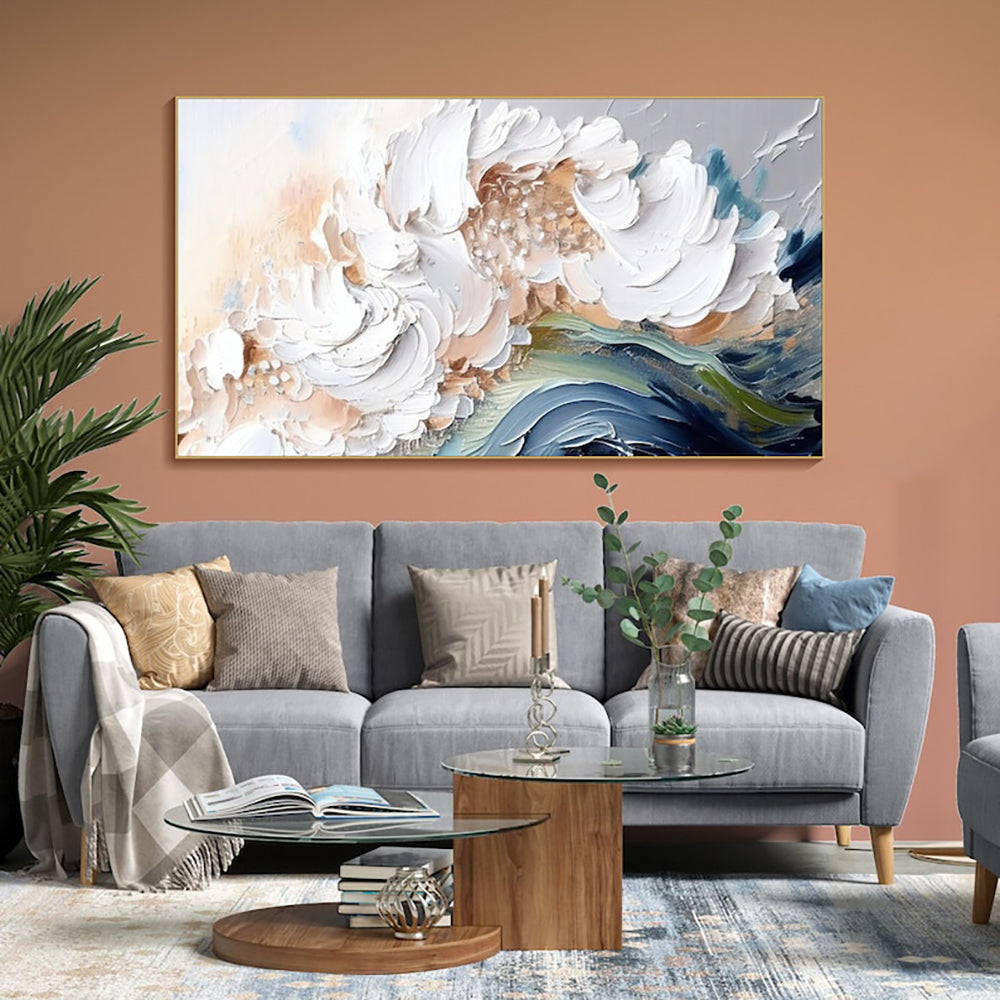 Handmade Oil Painting on Canvas White Waves Art
