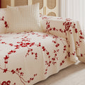 Chinese Style Chenille Sofa Cover Red Floral Design