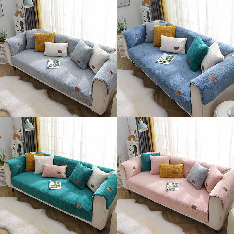 Lamb Wool Anti-slip Sofa Cover Thicken Plush Beige 70x70cm