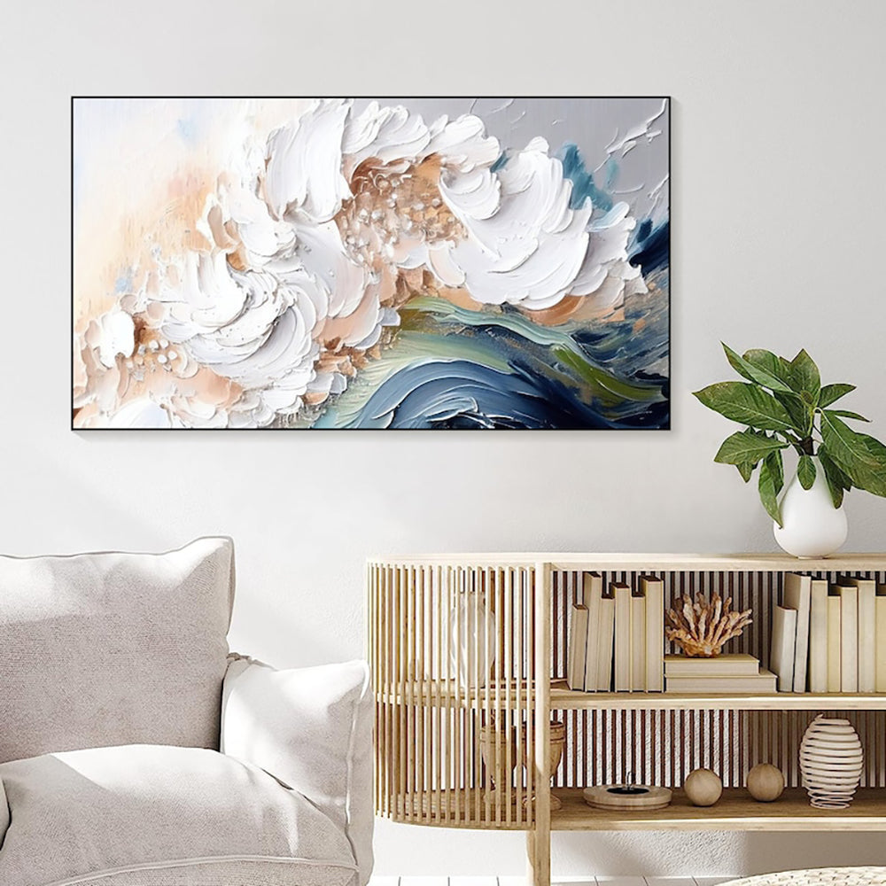 Handmade Oil Painting on Canvas White Waves Art