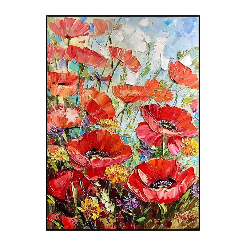 Red Flowers Hand Painted Canvas Art for Living Room